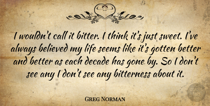 Greg Norman Quote About Sweet, Thinking, Gone: I Wouldnt Call It Bitter...