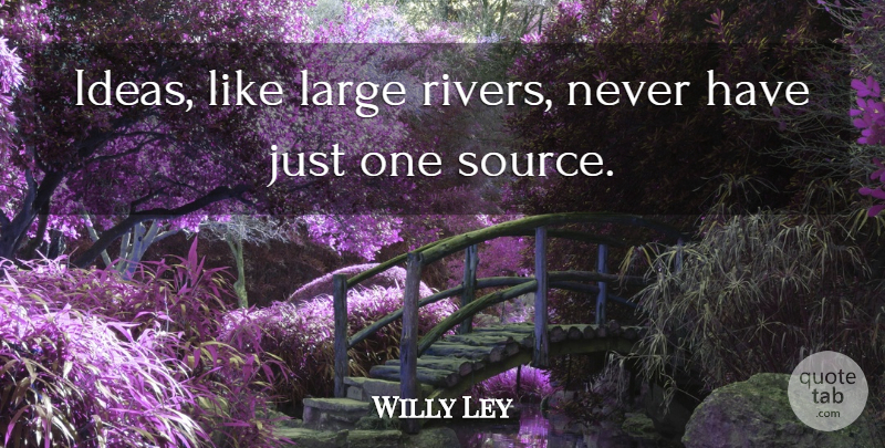 Willy Ley Quote About Ideas, Rivers, Source: Ideas Like Large Rivers Never...