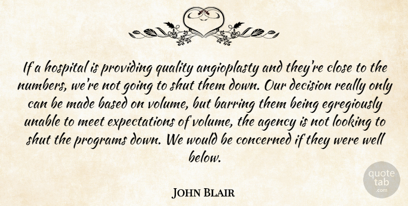 John Blair Quote About Agency, Based, Close, Concerned, Decision: If A Hospital Is Providing...