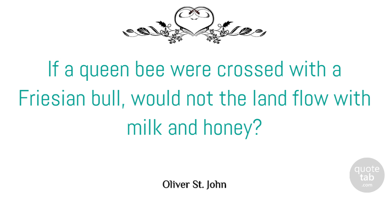 Oliver St. John Quote About Crossed, Flow, Land, Milk: If A Queen Bee Were...