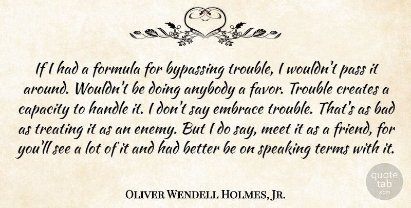 Oliver Wendell Holmes, Jr. Quote About Enemy, Favors, Trouble: If I Had A Formula...