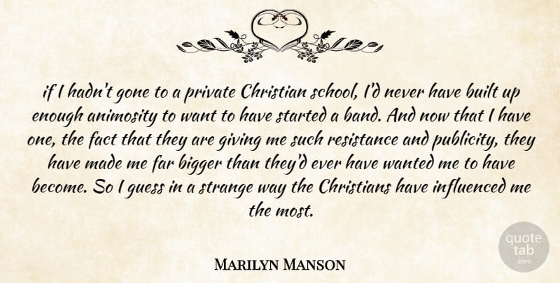 Marilyn Manson Quote About Christian, School, Giving: If I Hadnt Gone To...