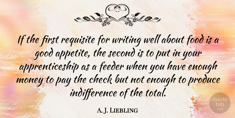 A. J. Liebling Quote About Writing, Pay, Firsts: If The First Requisite For...