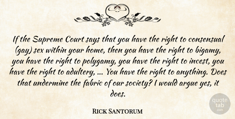Rick Santorum Quote About Argue, Court, Fabric, Says, Sex: If The Supreme Court Says...
