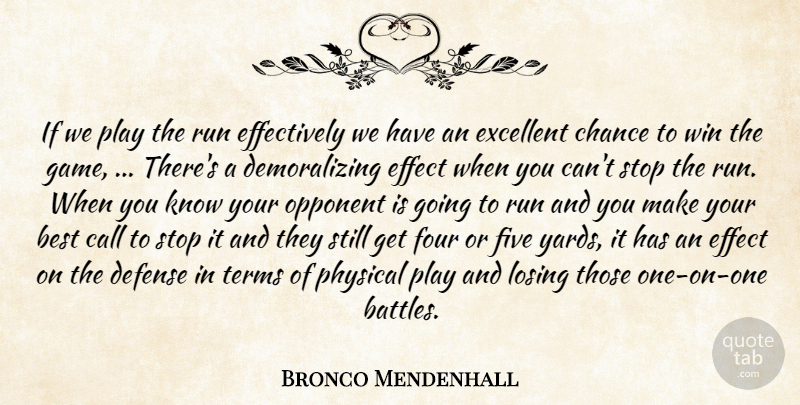 Bronco Mendenhall Quote About Best, Call, Chance, Defense, Effect: If We Play The Run...
