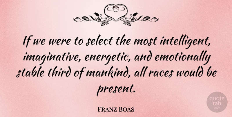 Franz Boas Quote About Intelligent, Equality, Race: If We Were To Select...