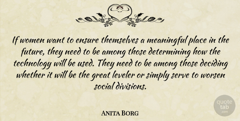 Anita Borg Quote About Among, Deciding, Ensure, Future, Great: If Women Want To Ensure...