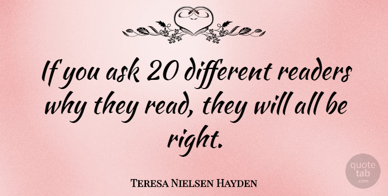 Teresa Nielsen Hayden Quote About Different, Reader, Asks: If You Ask 20 Different...