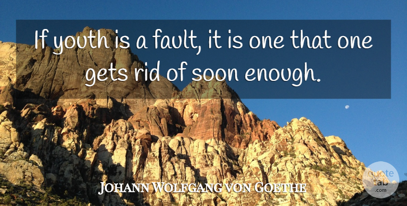 Johann Wolfgang von Goethe Quote About Soon Enough, Faults, Youth: If Youth Is A Fault...