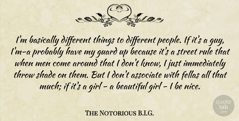 The Notorious B.I.G. Quote About Associate, Basically, Guard, Men, Rule: Im Basically Different Things To...