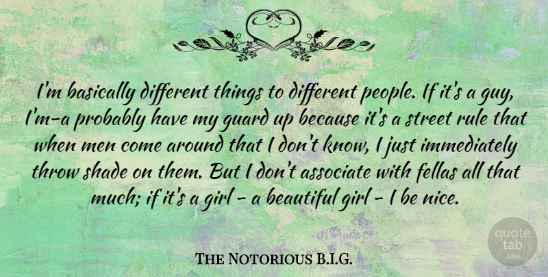 The Notorious B.I.G. Quote About Associate, Basically, Guard, Men, Rule: Im Basically Different Things To...
