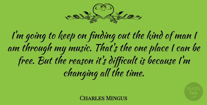 Charles Mingus Quote About Changing, Difficult, Finding, Man, Music: Im Going To Keep On...