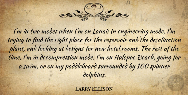 Larry Ellison Quote About Designs, Looking, Modes, Reservoir, Rest: Im In Two Modes When...