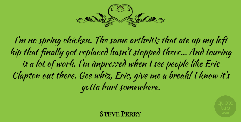 Steve Perry Quote About Hurt, Spring, Giving: Im No Spring Chicken The...