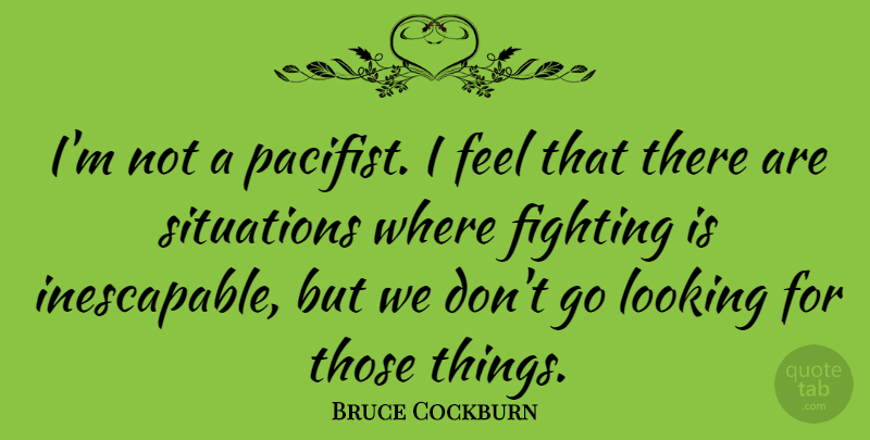 Bruce Cockburn Quote About Fighting, Situation, Pacifist: Im Not A Pacifist I...