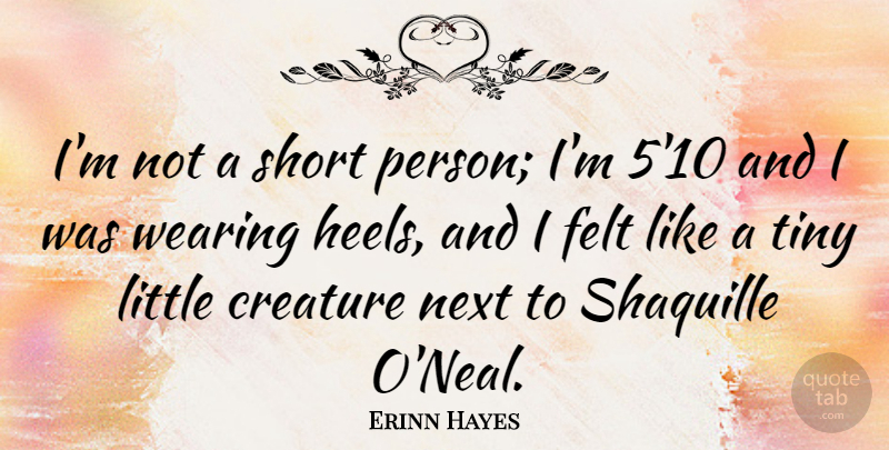 Erinn Hayes Quote About Felt, Next, Tiny, Wearing: Im Not A Short Person...