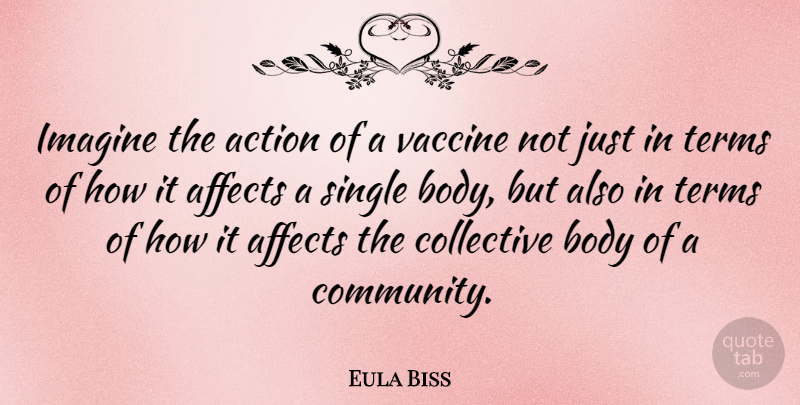 Eula Biss Quote About Affects, Collective, Imagine, Single, Terms: Imagine The Action Of A...
