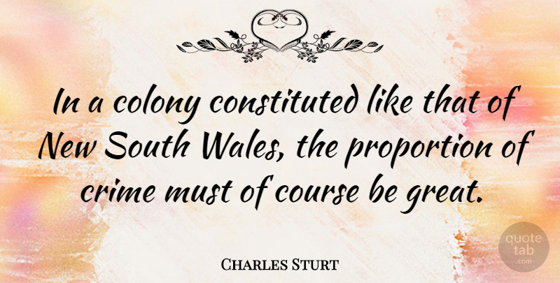 Charles Sturt Quote About Crime, Proportion, Wales: In A Colony Constituted Like...