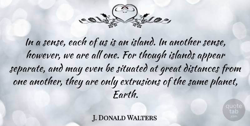 J. Donald Walters Quote About Appear, Distances, Great, Islands, Though: In A Sense Each Of...