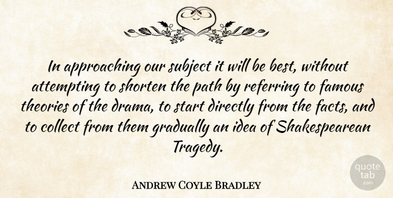 Andrew Coyle Bradley Quote About Drama, Ideas, Tragedy: In Approaching Our Subject It...
