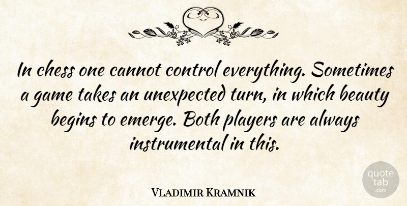 Vladimir Kramnik Quote About Player, Games, Chess: In Chess One Cannot Control...