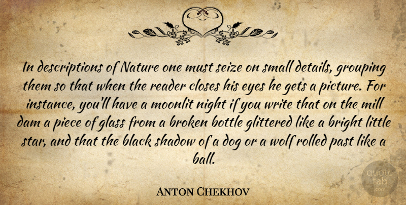 Anton Chekhov Quote About Dog, Stars, Writing: In Descriptions Of Nature One...
