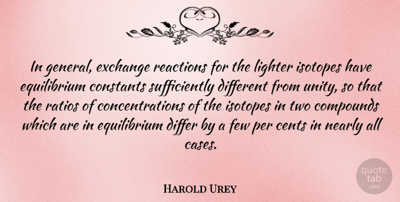 Harold Urey Quote About Cents, Constants, Differ, Exchange, Few: In General Exchange Reactions For...