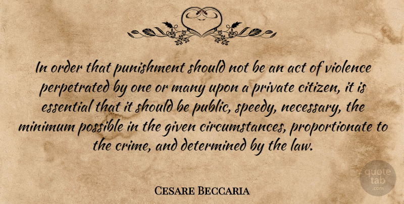 Cesare Beccaria Quote About Act, Determined, Essential, Given, Minimum: In Order That Punishment Should...