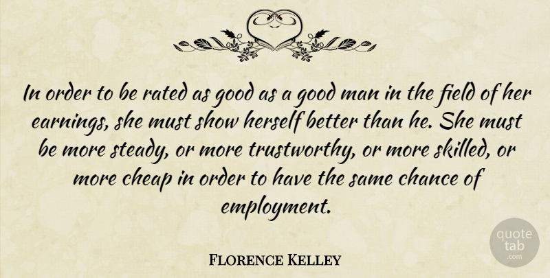 Florence Kelley Quote About American Activist, Chance, Cheap, Field, Good: In Order To Be Rated...
