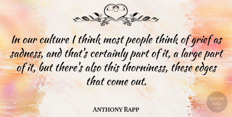 Anthony Rapp Quote About Grief, Sadness, Thinking: In Our Culture I Think...