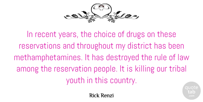 Rick Renzi Quote About Country, Years, Law: In Recent Years The Choice...