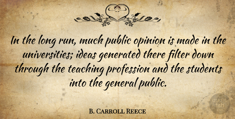B. Carroll Reece Quote About Running, Teaching, Ideas: In The Long Run Much...