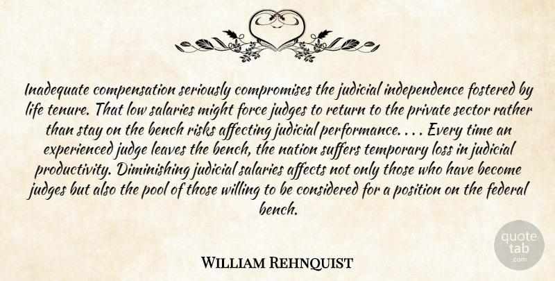 William Rehnquist Quote About Affecting, Affects, Bench, Considered, Federal: Inadequate Compensation Seriously Compromises The...