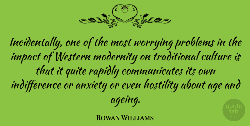 Rowan Williams Quote About Age, Hostility, Impact, Modernity, Problems: Incidentally One Of The Most...