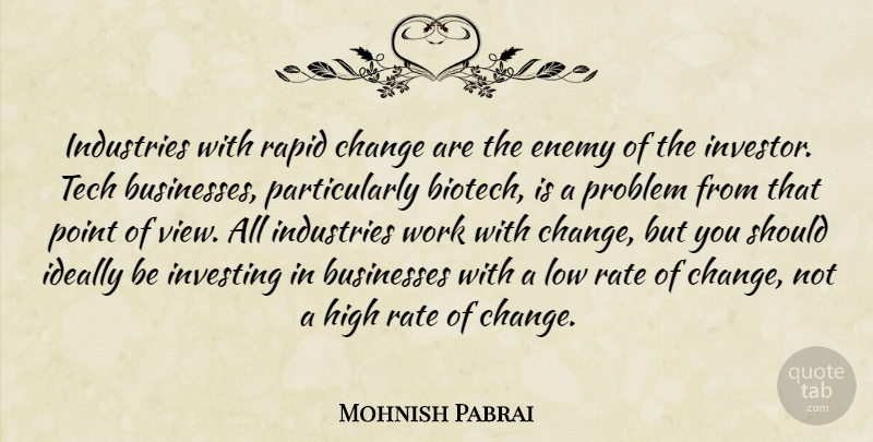 Mohnish Pabrai Quote About Businesses, Change, High, Ideally, Industries: Industries With Rapid Change Are...