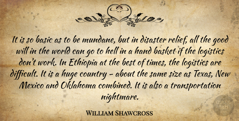 William Shawcross Quote About Basic, Basket, Best, Country, Disaster: It Is So Basic As...