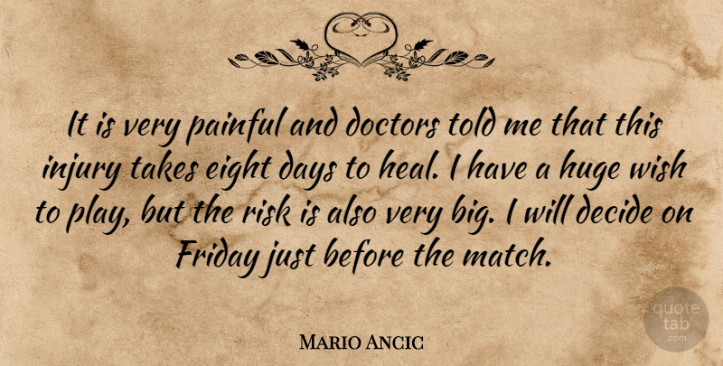Mario Ancic Quote About Days, Decide, Doctors, Eight, Friday: It Is Very Painful And...