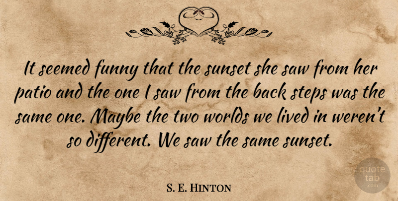S. E. Hinton Quote About Sunset, Two, Outsiders: It Seemed Funny That The...