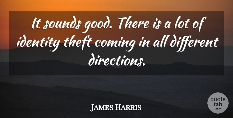 James Harris Quote About Coming, Identity, Sounds, Theft: It Sounds Good There Is...