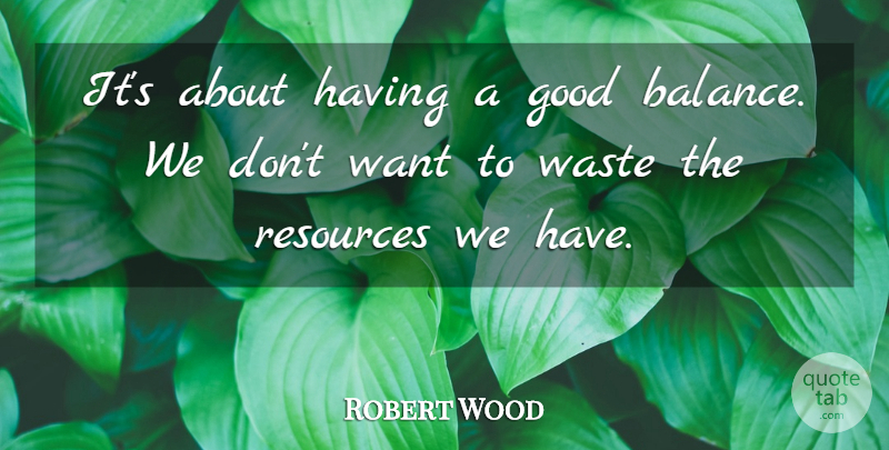 Robert Wood Quote About Good, Resources, Waste: Its About Having A Good...
