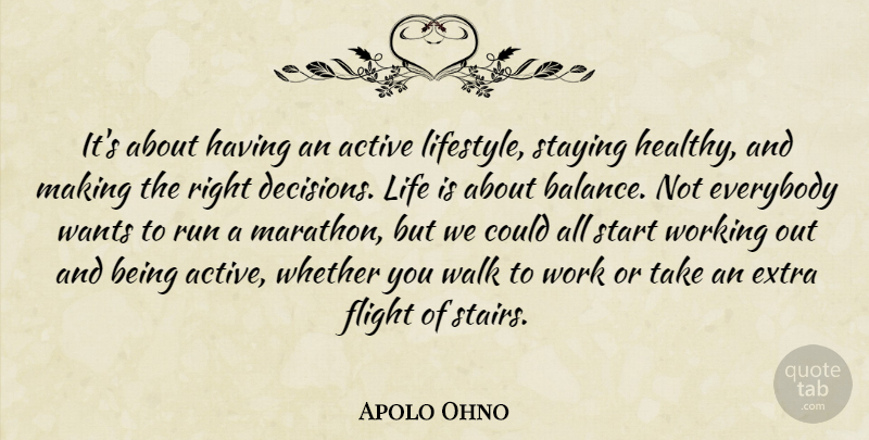 Apolo Ohno Quote About Everybody, Extra, Flight, Life, Run: Its About Having An Active...