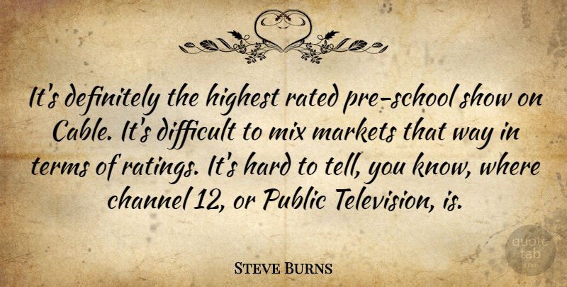 Steve Burns Quote About Channel, Definitely, Hard, Highest, Markets: Its Definitely The Highest Rated...