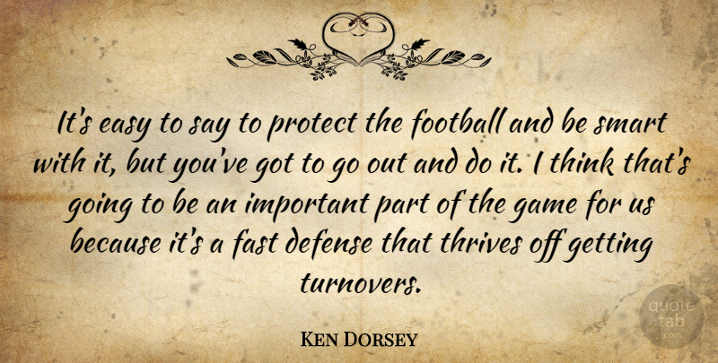 Ken Dorsey Quote About Defense, Easy, Fast, Football, Game: Its Easy To Say To...