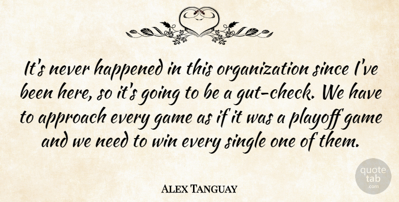 Alex Tanguay Quote About Approach, Game, Happened, Playoff, Since: Its Never Happened In This...