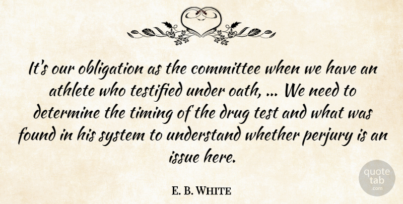 E. B. White Quote About Athlete, Committee, Determine, Found, Issue: Its Our Obligation As The...