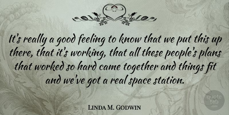 Linda M. Godwin Quote About Came, Feeling, Fit, Good, Hard: Its Really A Good Feeling...