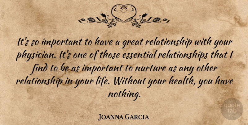 Joanna Garcia Quote About Essential, Great, Health, Life, Nurture: Its So Important To Have...