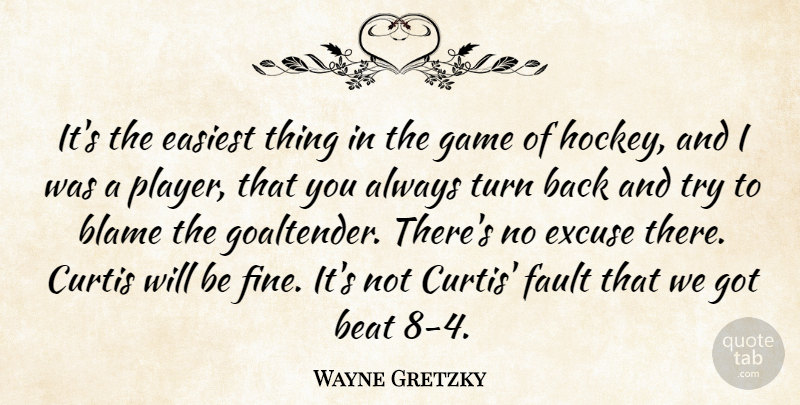 Wayne Gretzky Quote About Beat, Blame, Easiest, Excuse, Fault: Its The Easiest Thing In...