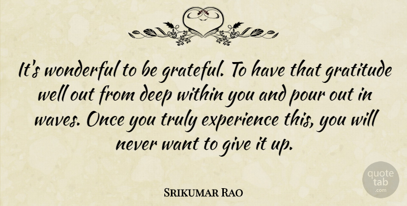 Srikumar Rao Quote About Gratitude, Grateful, Giving: Its Wonderful To Be Grateful...