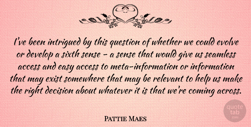 Pattie Maes Quote About Access, Coming, Develop, Evolve, Exist: Ive Been Intrigued By This...
